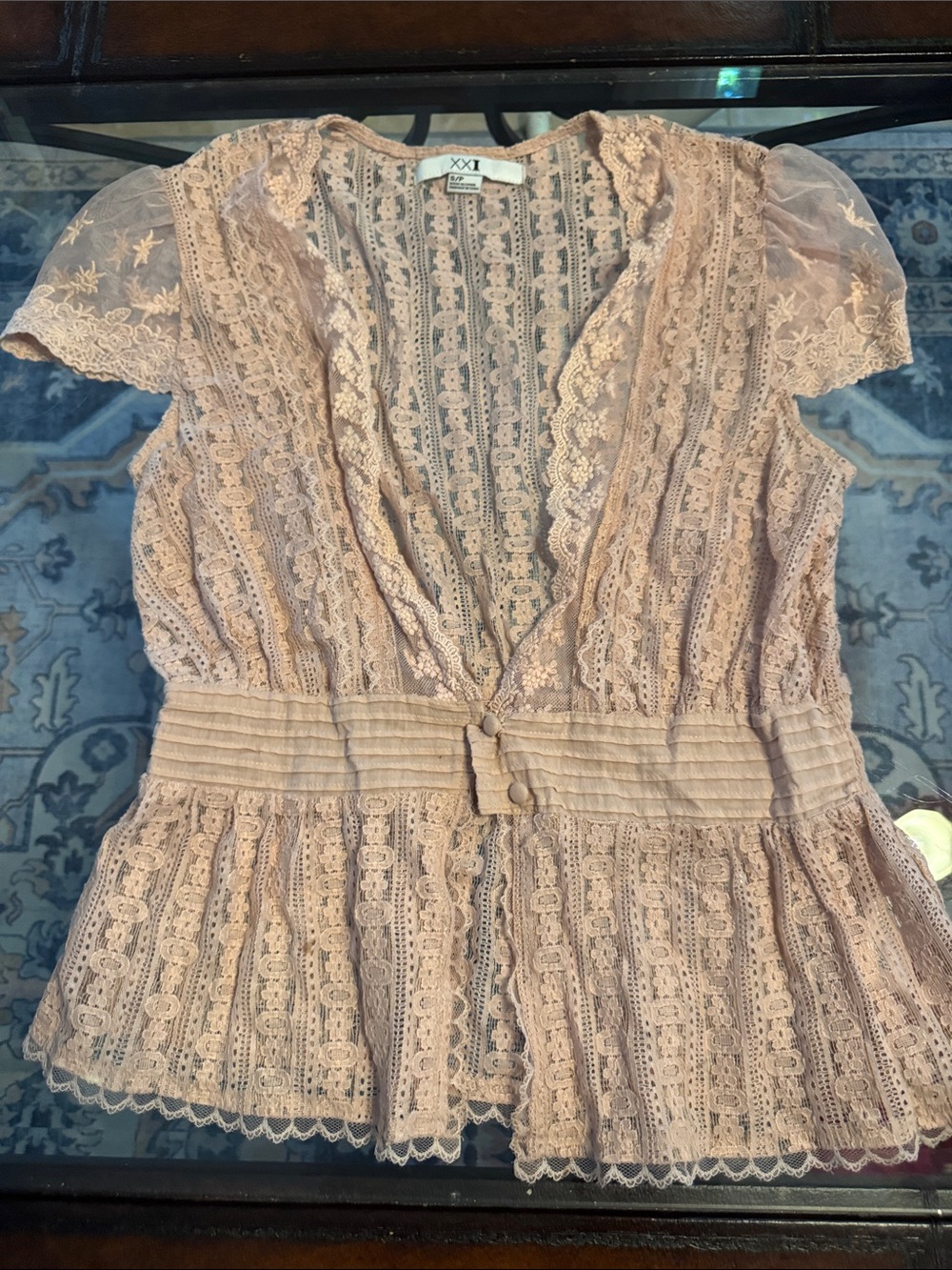 Forever 21 Blush Pink Lace Peplum Blouse - XXL